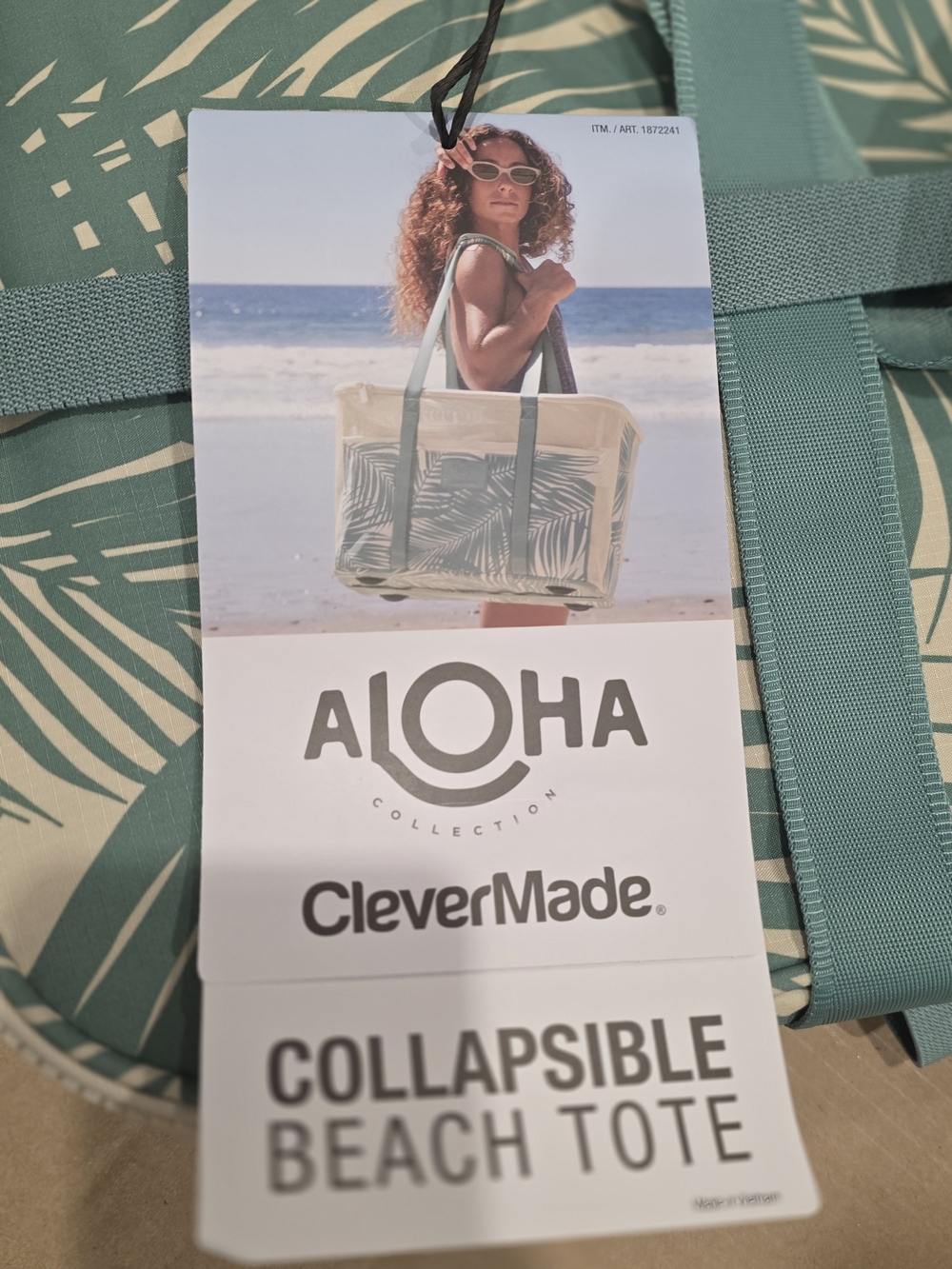 New ALOHAS Teal Palm Collapsible Beach Tote Bag